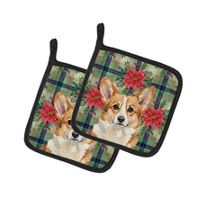 Load image into Gallery viewer, Corgi Christmas PoinsettIas Pair of Pot Holders