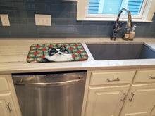 Load image into Gallery viewer, Black and White Pomeranian Christmas PoinsettIas Dish Drying Mat