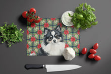 Load image into Gallery viewer, Black and White Pomeranian Christmas PoinsettIas Glass Cutting Board