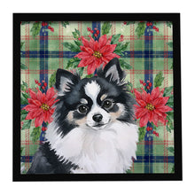 Load image into Gallery viewer, Black and White Pomeranian Christmas PoinsettIas Framed Metal Print