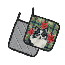 Load image into Gallery viewer, Black and White Pomeranian Christmas PoinsettIas Pair of Pot Holders