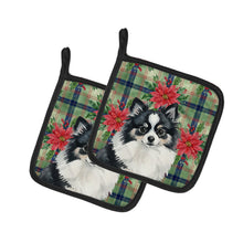 Load image into Gallery viewer, Black and White Pomeranian Christmas PoinsettIas Pair of Pot Holders