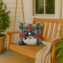 Load image into Gallery viewer, Black and White Pomeranian Christmas PoinsettIas Throw Pillow