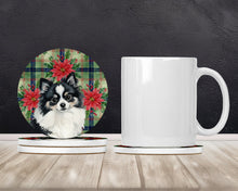Load image into Gallery viewer, Black and White Pomeranian Christmas PoinsettIas Large Sandstone Coasters Pack of 4