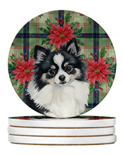 Load image into Gallery viewer, Black and White Pomeranian Christmas PoinsettIas Large Sandstone Coasters Pack of 4