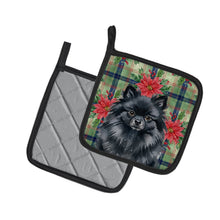Load image into Gallery viewer, Black Pomeranian Christmas PoinsettIas Pair of Pot Holders