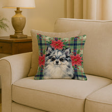 Load image into Gallery viewer, Blue Merle Pomeranian Christmas PoinsettIas Throw Pillow