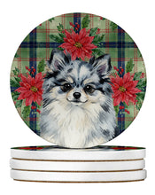 Load image into Gallery viewer, Blue Merle Pomeranian Christmas PoinsettIas Large Sandstone Coasters Pack of 4