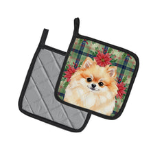 Load image into Gallery viewer, Pomeranian Christmas PoinsettIas Pair of Pot Holders