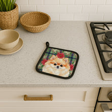 Load image into Gallery viewer, Pomeranian Christmas PoinsettIas Pair of Pot Holders