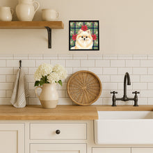 Load image into Gallery viewer, Cream Pomeranian Christmas PoinsettIas Framed Metal Print