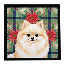 Load image into Gallery viewer, Cream Pomeranian Christmas PoinsettIas Framed Metal Print