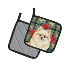 Load image into Gallery viewer, Cream Pomeranian Christmas PoinsettIas Pair of Pot Holders