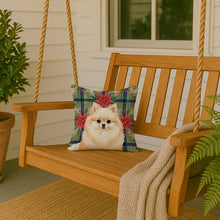 Load image into Gallery viewer, Cream Pomeranian Christmas PoinsettIas Throw Pillow