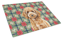 Load image into Gallery viewer, Miniature Apricot Poodle Christmas PoinsettIas Glass Cutting Board