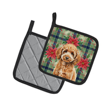 Load image into Gallery viewer, Miniature Apricot Poodle Christmas PoinsettIas Pair of Pot Holders