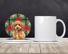Load image into Gallery viewer, Miniature Apricot Poodle Christmas PoinsettIas Large Sandstone Coasters Pack of 4