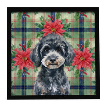Load image into Gallery viewer, Miniature Black Poodle Christmas PoinsettIas Framed Metal Print