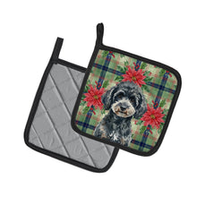Load image into Gallery viewer, Miniature Black Poodle Christmas PoinsettIas Pair of Pot Holders