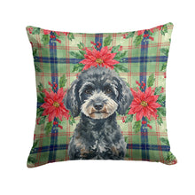 Load image into Gallery viewer, Miniature Black Poodle Christmas PoinsettIas Throw Pillow