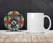 Load image into Gallery viewer, Miniature Black Poodle Christmas PoinsettIas Large Sandstone Coasters Pack of 4