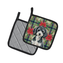 Load image into Gallery viewer, Miniature Parti Poodle Christmas PoinsettIas Pair of Pot Holders