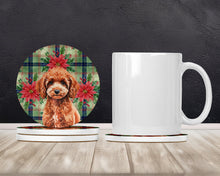 Load image into Gallery viewer, Miniature Red Poodle Christmas PoinsettIas Large Sandstone Coasters Pack of 4