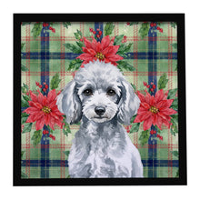 Load image into Gallery viewer, Miniature Silver Poodle Christmas PoinsettIas Framed Metal Print