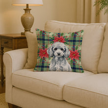 Load image into Gallery viewer, Miniature Silver Poodle Christmas PoinsettIas Throw Pillow