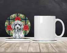 Load image into Gallery viewer, Miniature Silver Poodle Christmas PoinsettIas Large Sandstone Coasters Pack of 4