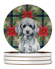Load image into Gallery viewer, Miniature Silver Poodle Christmas PoinsettIas Large Sandstone Coasters Pack of 4