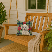 Load image into Gallery viewer, Miniature White Poodle Christmas PoinsettIas Throw Pillow