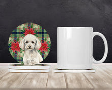 Load image into Gallery viewer, Miniature White Poodle Christmas PoinsettIas Large Sandstone Coasters Pack of 4