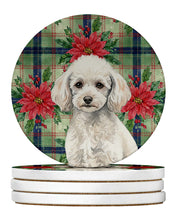 Load image into Gallery viewer, Miniature White Poodle Christmas PoinsettIas Large Sandstone Coasters Pack of 4