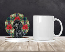 Load image into Gallery viewer, Standard Black Poodle Christmas PoinsettIas Large Sandstone Coasters Pack of 4