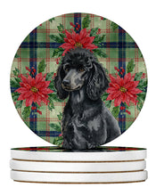 Load image into Gallery viewer, Standard Black Poodle Christmas PoinsettIas Large Sandstone Coasters Pack of 4