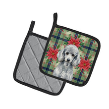 Load image into Gallery viewer, Standard Silver Poodle Christmas PoinsettIas Pair of Pot Holders