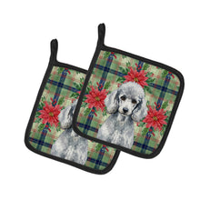 Load image into Gallery viewer, Standard Silver Poodle Christmas PoinsettIas Pair of Pot Holders