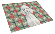 Load image into Gallery viewer, Standard White Poodle Christmas PoinsettIas Glass Cutting Board
