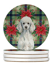 Load image into Gallery viewer, Standard White Poodle Christmas PoinsettIas Large Sandstone Coasters Pack of 4