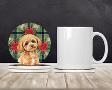 Load image into Gallery viewer, Toy Apricot Poodle Christmas PoinsettIas Large Sandstone Coasters Pack of 4