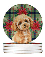 Load image into Gallery viewer, Toy Apricot Poodle Christmas PoinsettIas Large Sandstone Coasters Pack of 4