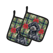 Load image into Gallery viewer, Toy Black Poodle Christmas PoinsettIas Pair of Pot Holders