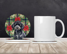 Load image into Gallery viewer, Toy Black Poodle Christmas PoinsettIas Large Sandstone Coasters Pack of 4