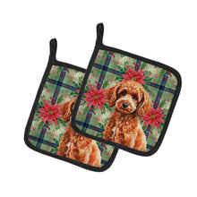 Load image into Gallery viewer, Toy Red Poodle Christmas PoinsettIas Pair of Pot Holders