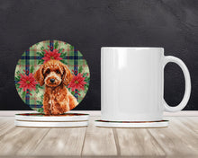 Load image into Gallery viewer, Toy Red Poodle Christmas PoinsettIas Large Sandstone Coasters Pack of 4