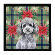 Load image into Gallery viewer, Toy Silver Poodle Christmas PoinsettIas Framed Metal Print