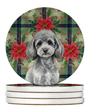 Load image into Gallery viewer, Toy Silver Poodle Christmas PoinsettIas Large Sandstone Coasters Pack of 4