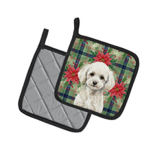 Load image into Gallery viewer, Toy White Poodle Christmas PoinsettIas Pair of Pot Holders