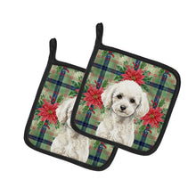 Load image into Gallery viewer, Toy White Poodle Christmas PoinsettIas Pair of Pot Holders
